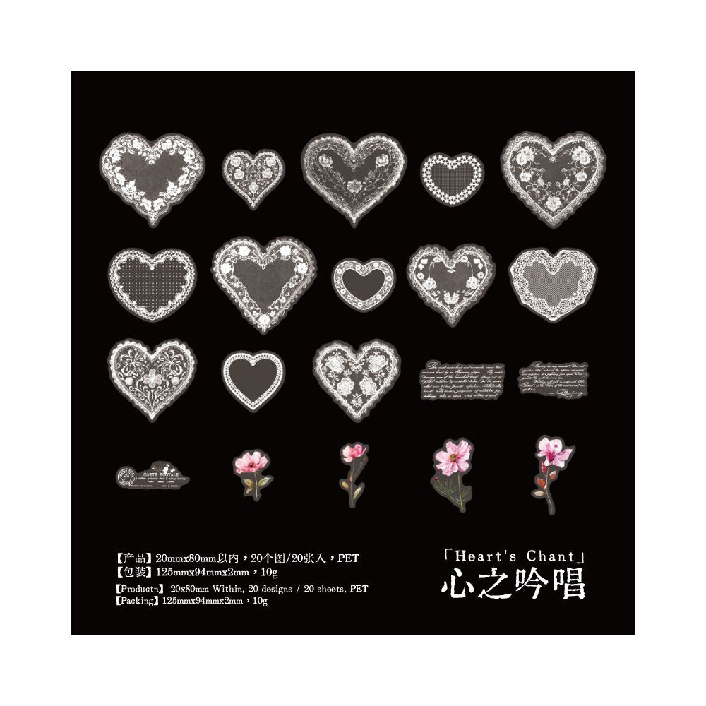 Vintage Lace and Floral series PET Stickers 20 Psc 6 Designs