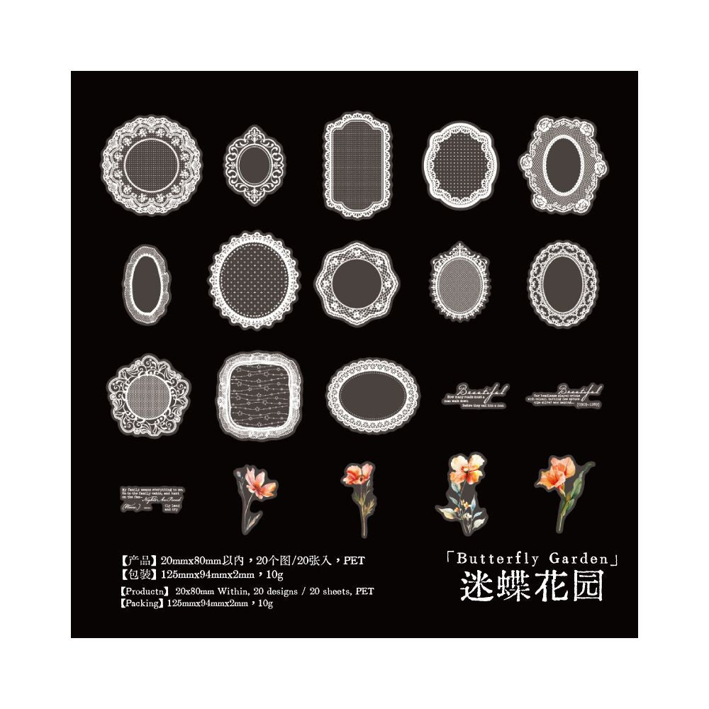Vintage Lace and Floral series PET Stickers 20 Psc 6 Designs
