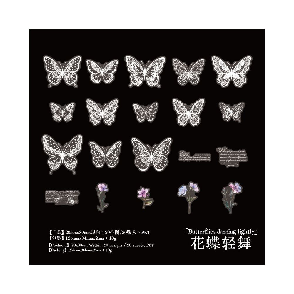 Vintage Lace and Floral series PET Stickers 20 Psc 6 Designs
