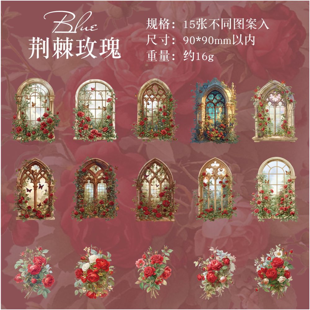 Window Dream Series PET Stickers 15 Psc 6 Designs