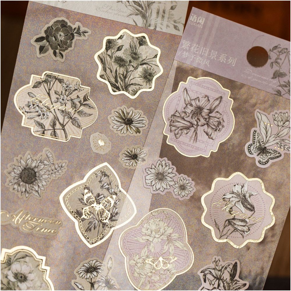 Vintage Floral Paper Stickers 4 variants image 0