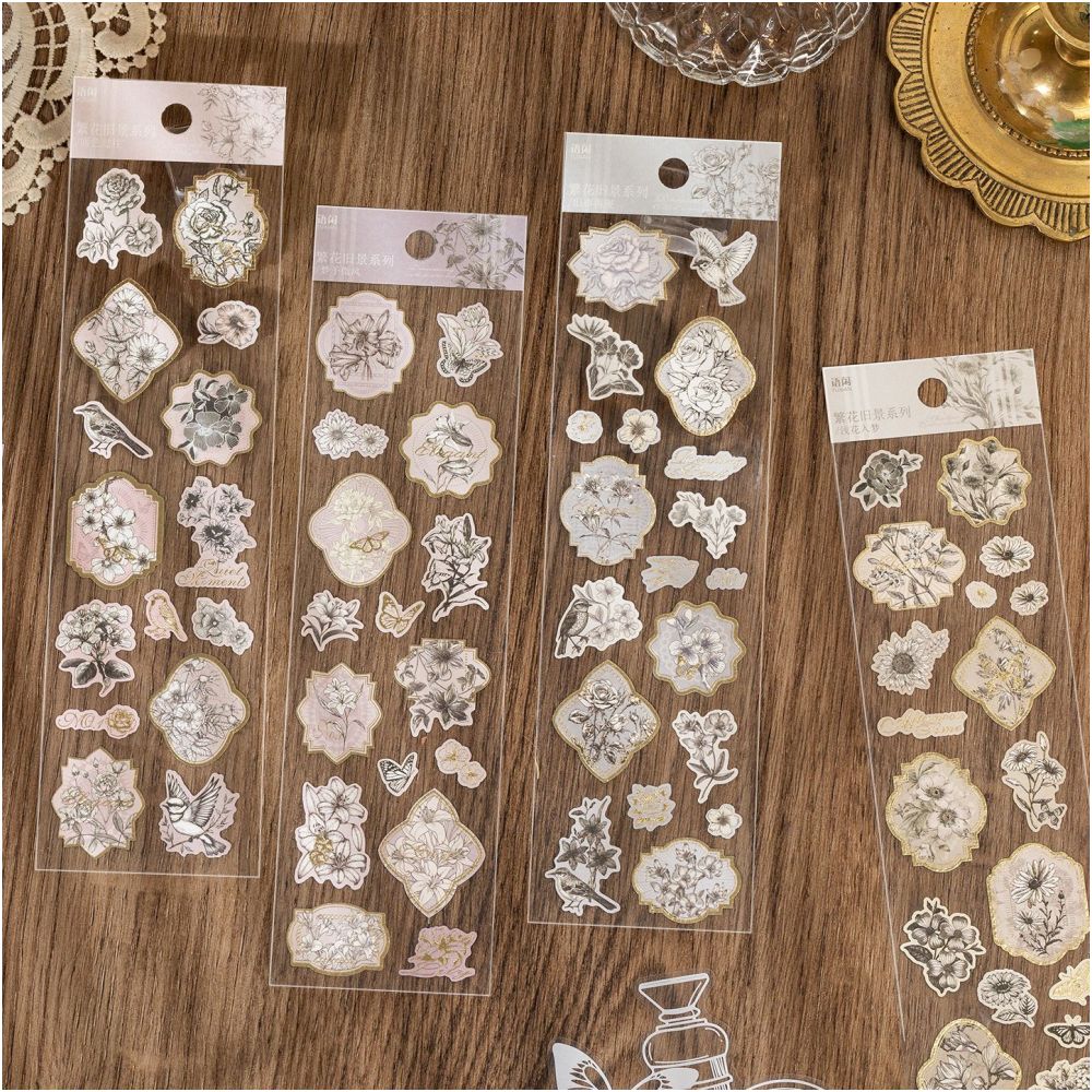 Vintage Floral Paper Stickers 4 variants image 1
