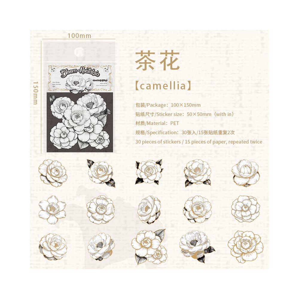 Floral Theme PET Stickers 30 Psc 6 Designs