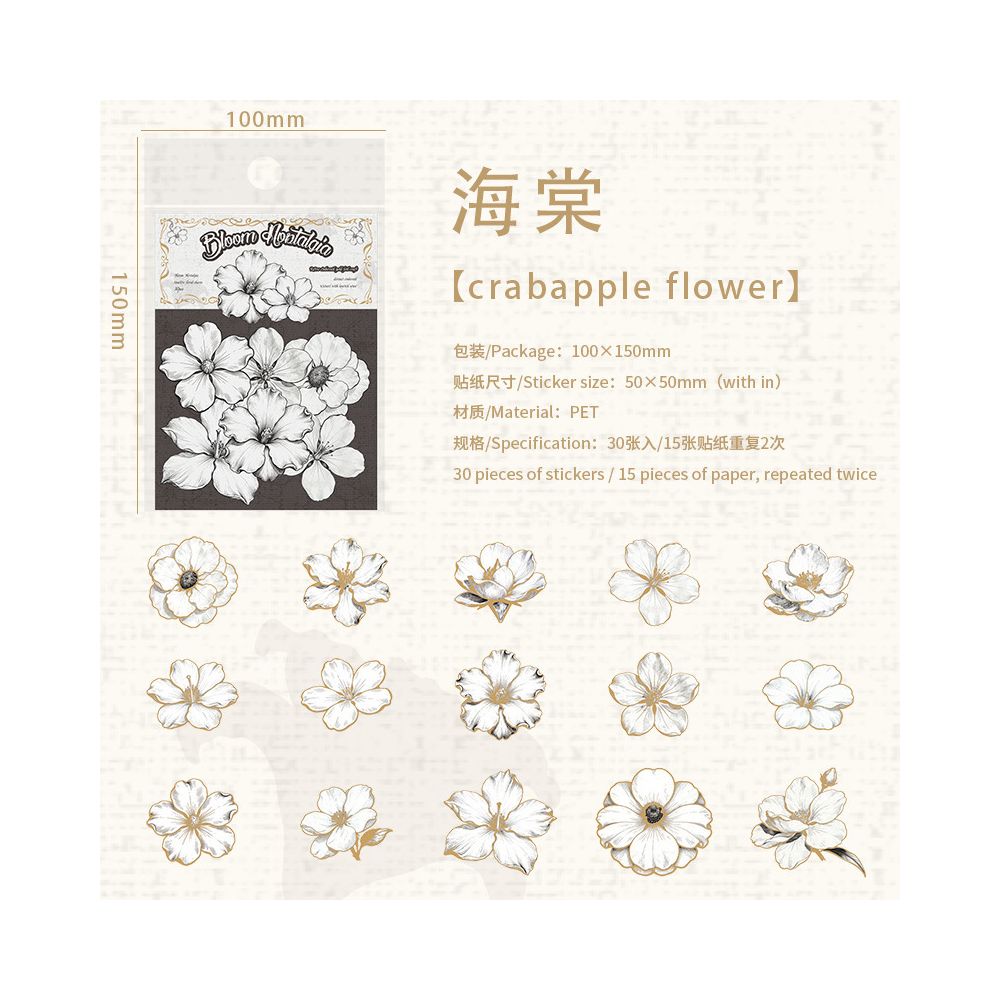 Floral Theme PET Stickers 30 Psc 6 Designs