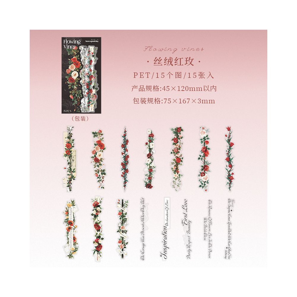 Floral Vine Series PET Stickers 15 Psc 6 variants