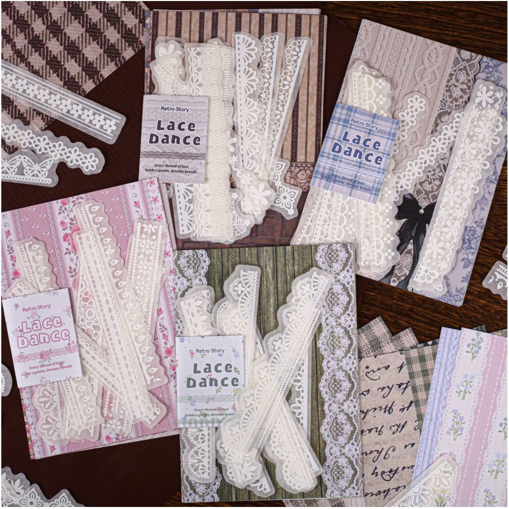 Vintage Lace Dance Series PET Stickers 34 Psc 4 designs image 0