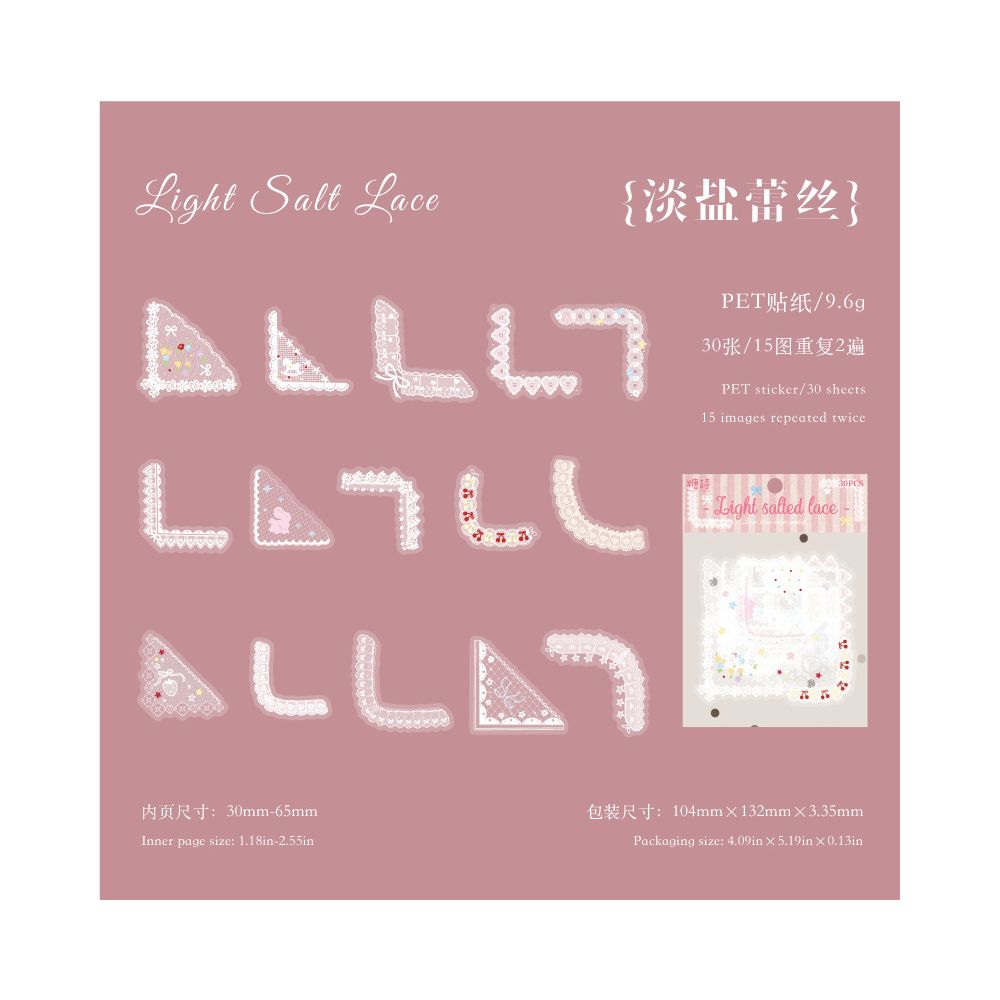 Lace Edge Series PET Sticker Bag 30 Psc 4 variants