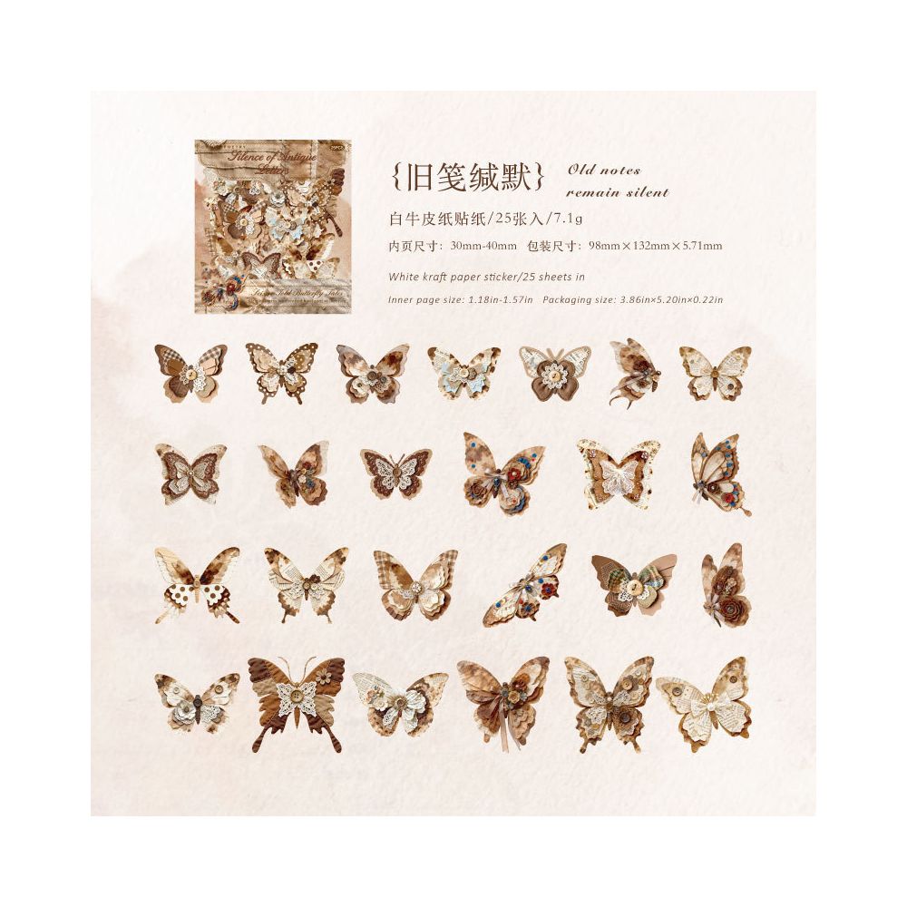 Butterfly Series Paper Card Sticker 25 Sheets 6 Designs