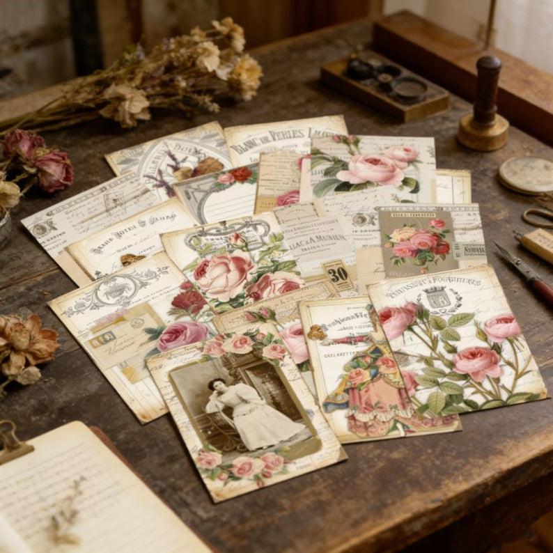 Vintage Flower Theme Background Paper 16 Psc 15cm x 11cm image 1