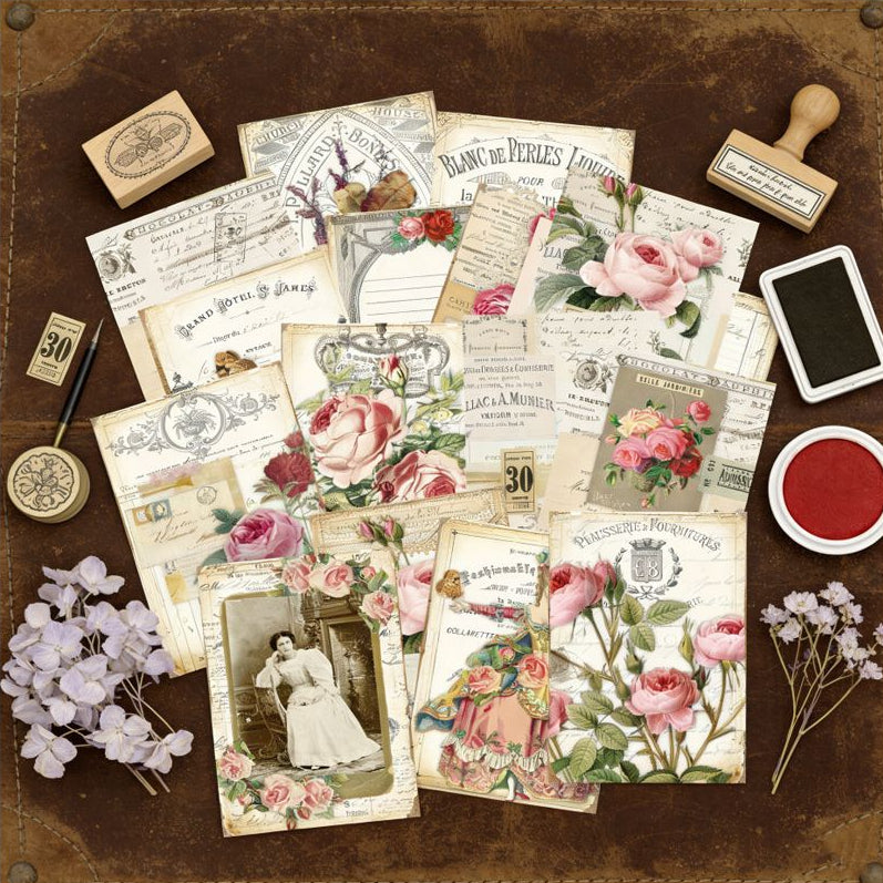 Vintage Flower Theme Background Paper 16 Psc 15cm x 11cm image 3