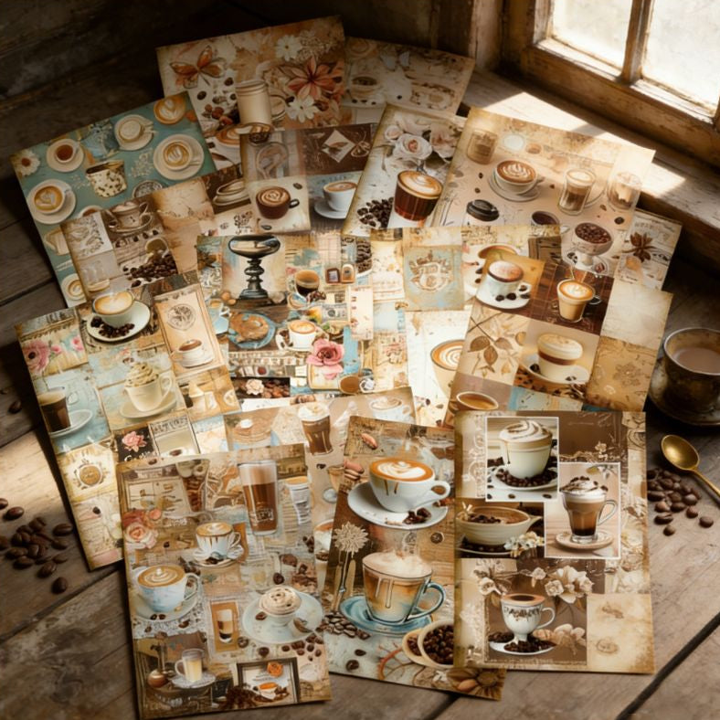Vintage Coffee Theme Background Paper 16 Psc 15cm x 11cm image 0