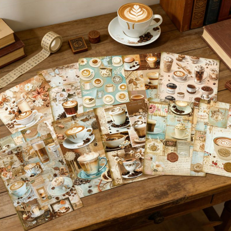 Vintage Coffee Theme Background Paper 16 Psc 15cm x 11cm image 1