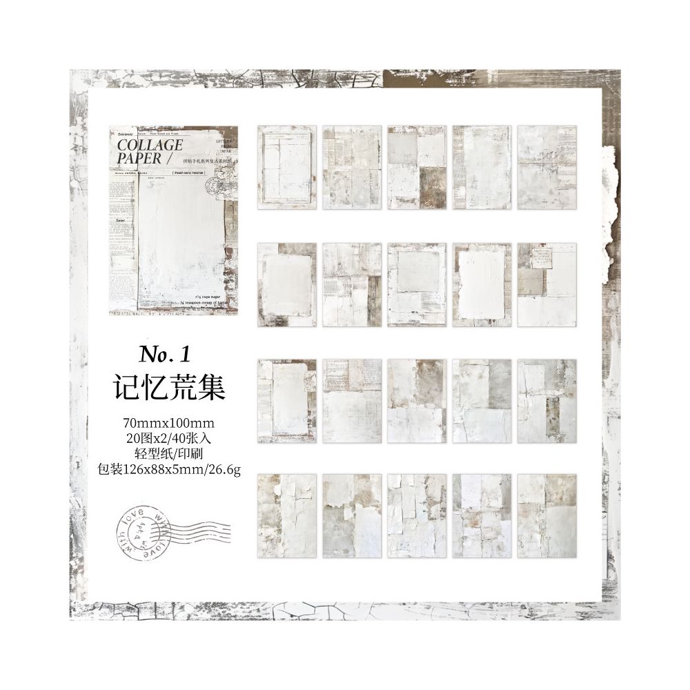 Vintage Artistic Material Paper 40 psc 10cm x 7cm 5 Designs