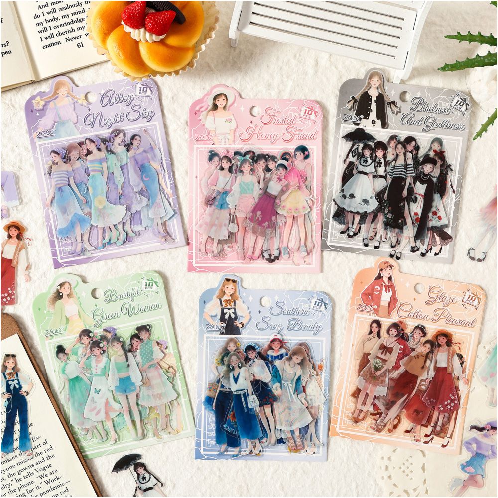 Girl Character Theme PET Stickers 10 psc 6 Designs image 0