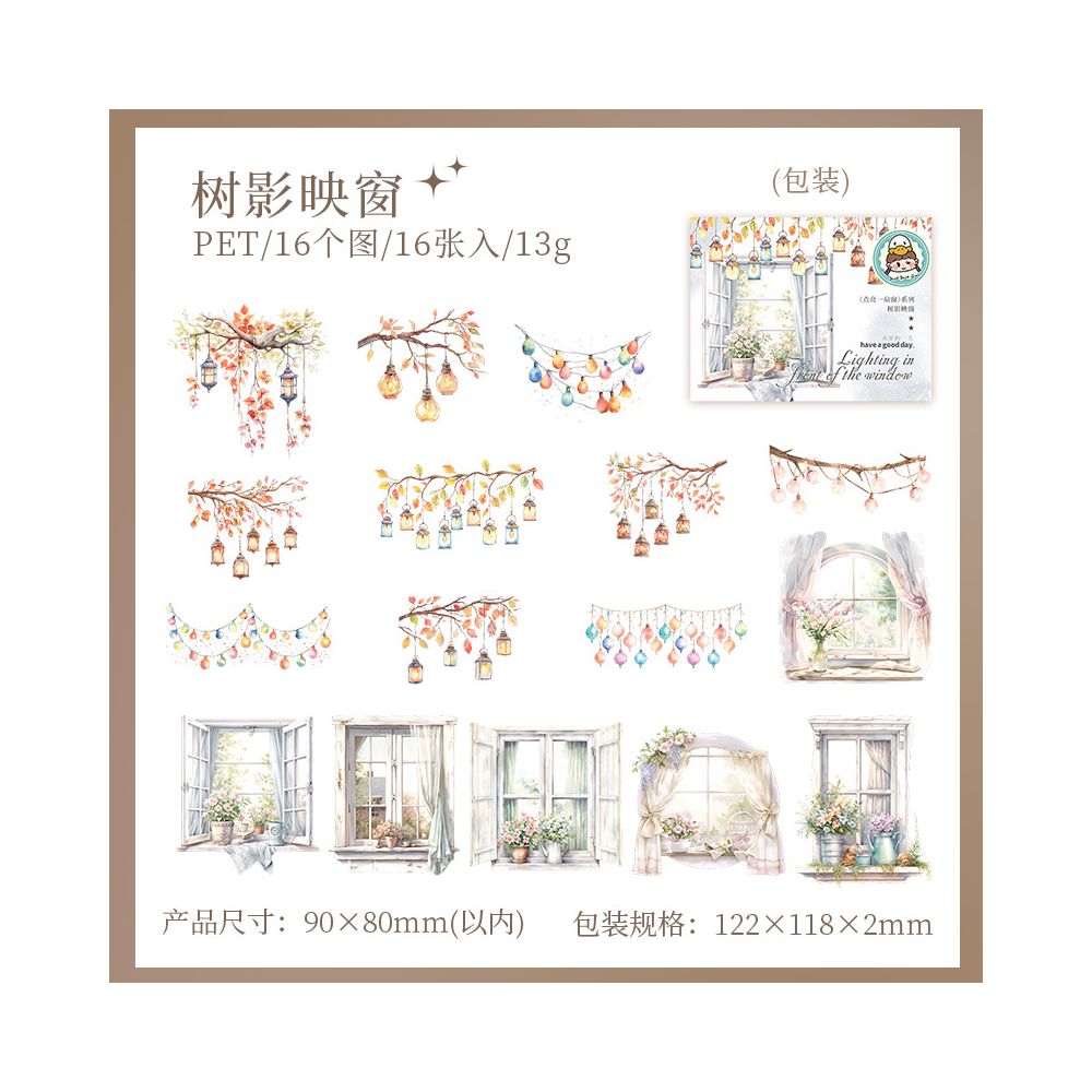 Light Up a Window Series PET Stickers 16 psc 6 Designs