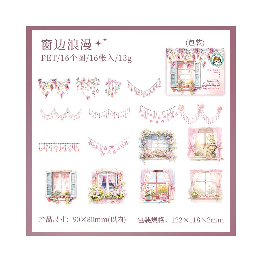 Light Up a Window Series PET Stickers 16 psc 6 Designs