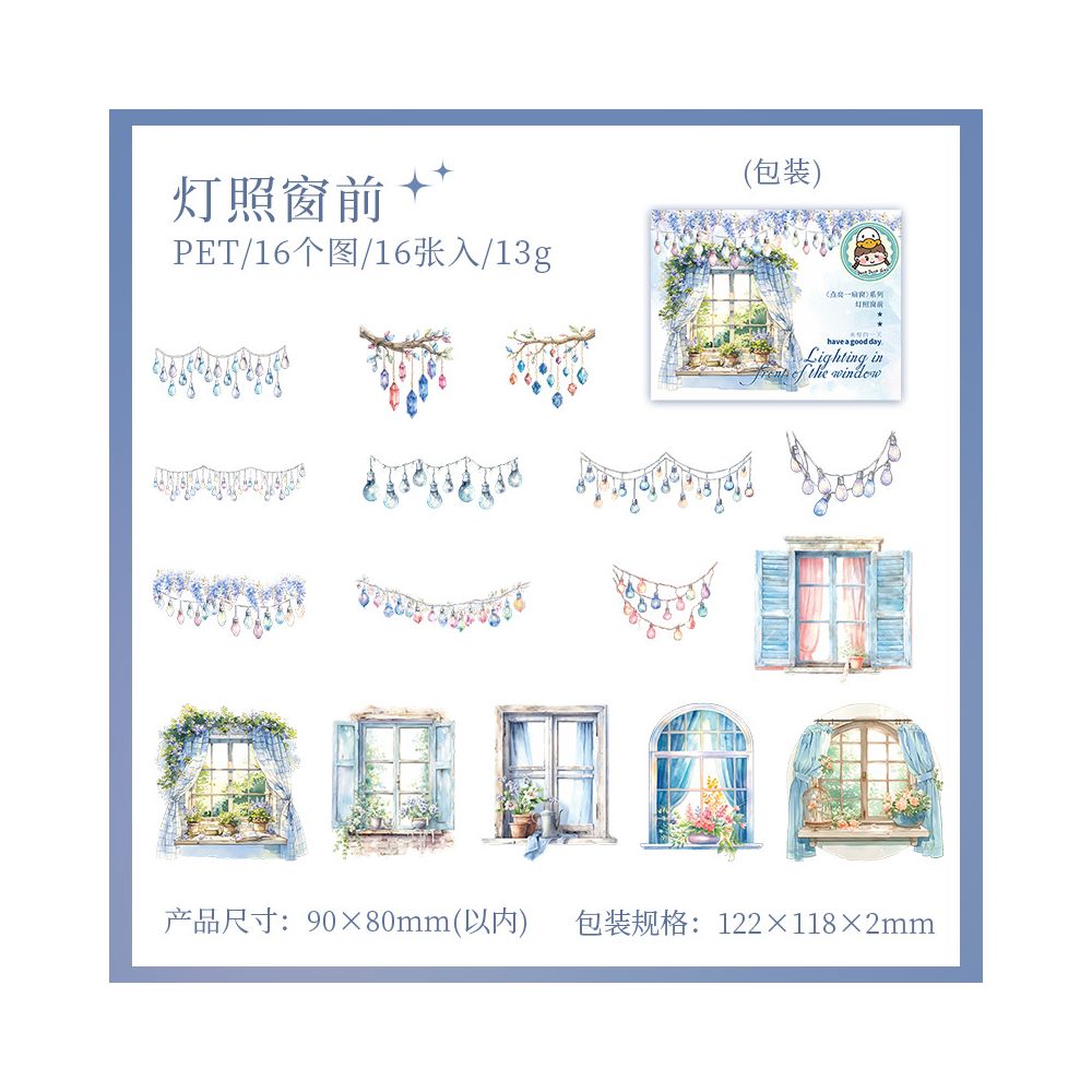 Light Up a Window Series PET Stickers 16 psc 6 Designs