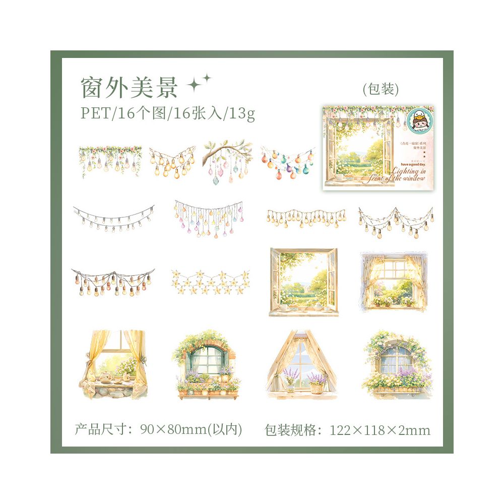 Light Up a Window Series PET Stickers 16 psc 6 Designs