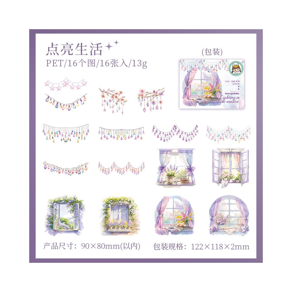 Light Up a Window Series PET Stickers 16 psc 6 Designs