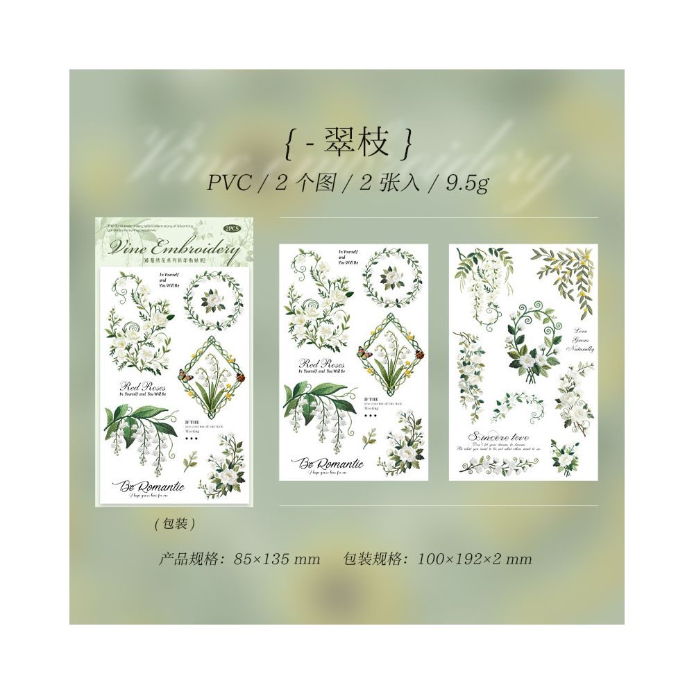 Floral and Vine Theme Transfer Stickers 2 sheets 6 Styles
