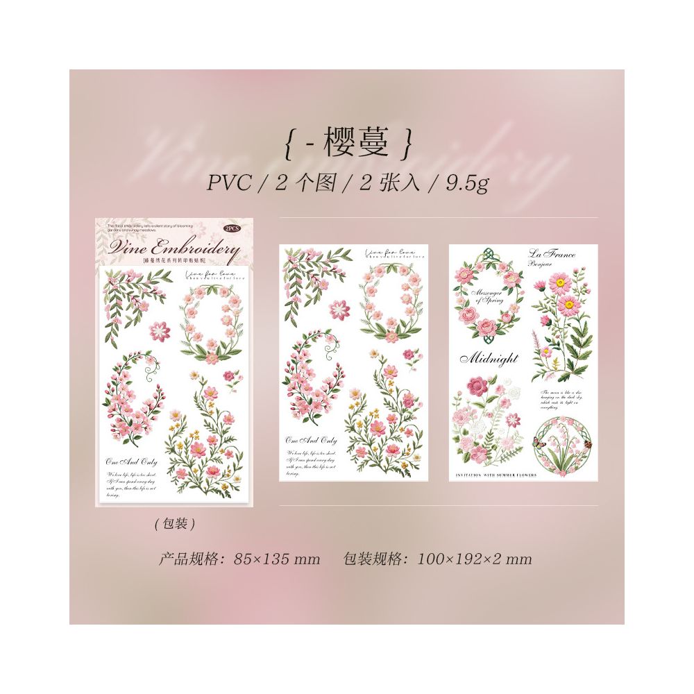 Floral and Vine Theme Transfer Stickers 2 sheets 6 Styles
