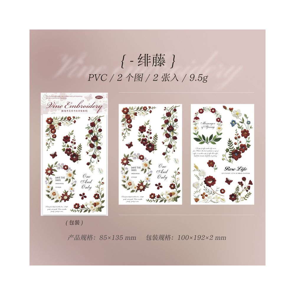 Floral and Vine Theme Transfer Stickers 2 sheets 6 Styles