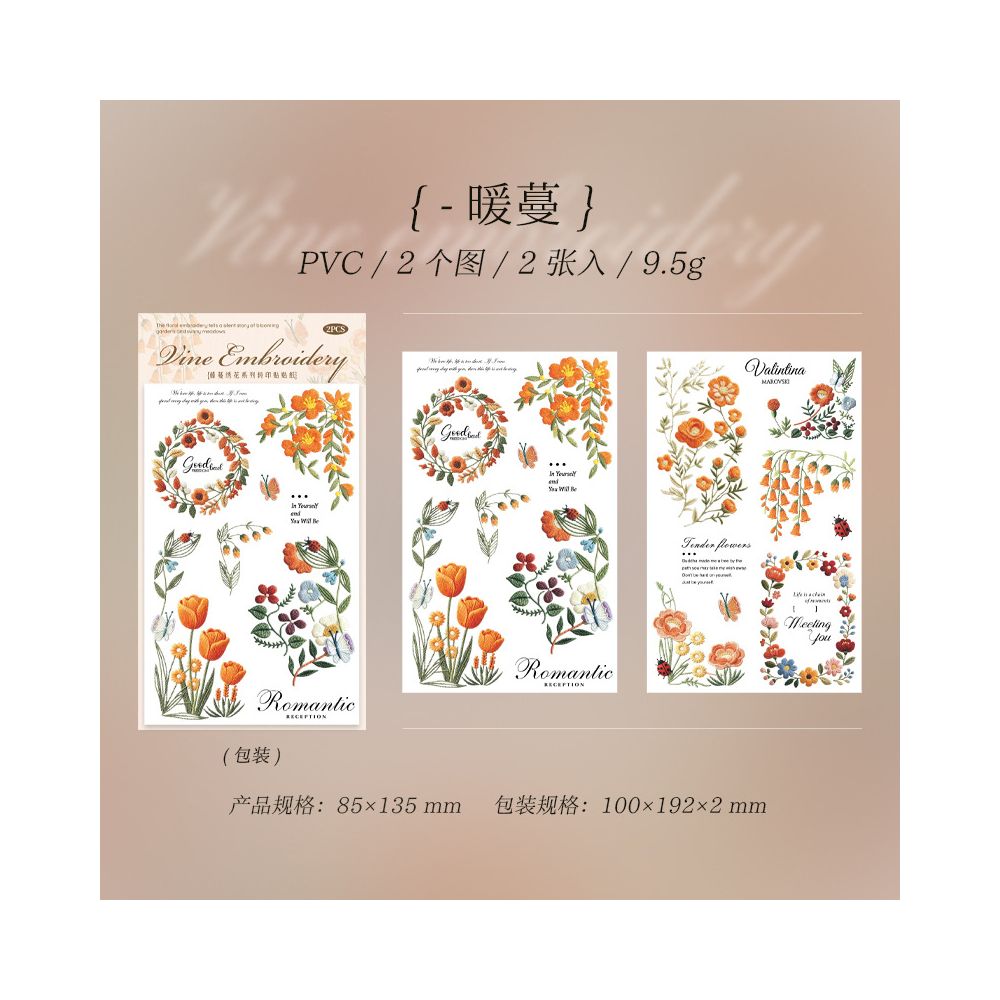 Floral and Vine Theme Transfer Stickers 2 sheets 6 Styles