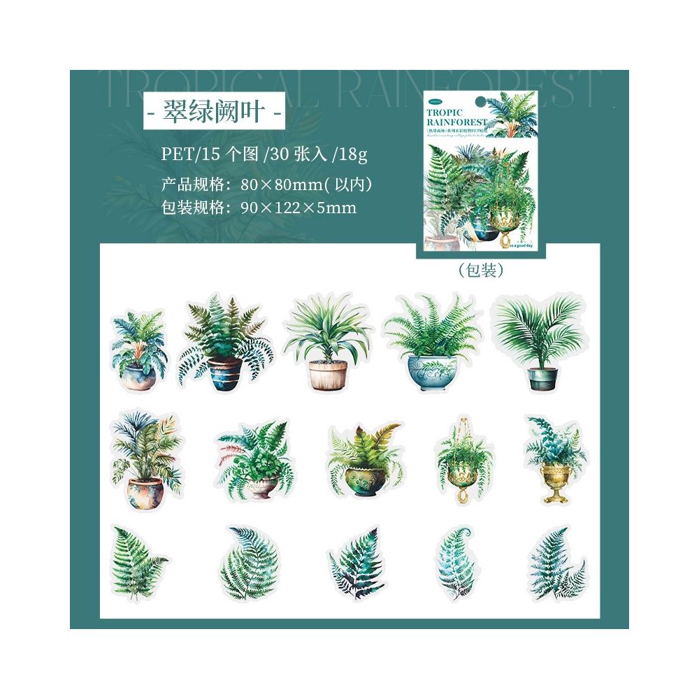 Tropical Plant Series PET Stickers 30 sheets 5 variants