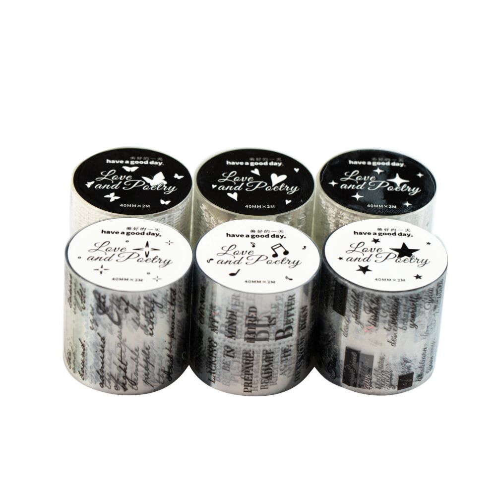 Love and Poetry Series Silver Foil PET Tape 6 Designs 4cm x 2m image 4