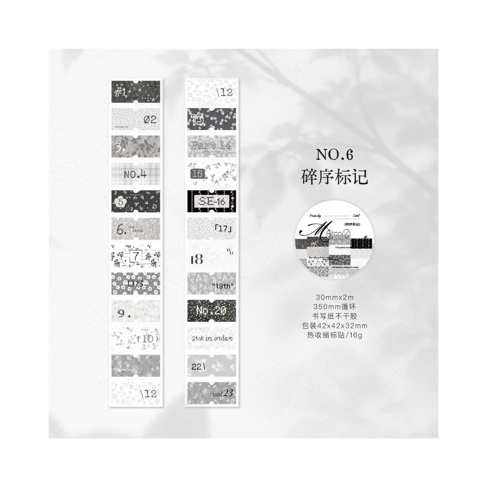 Memo series washi tape 6 designs 3cm x 2m