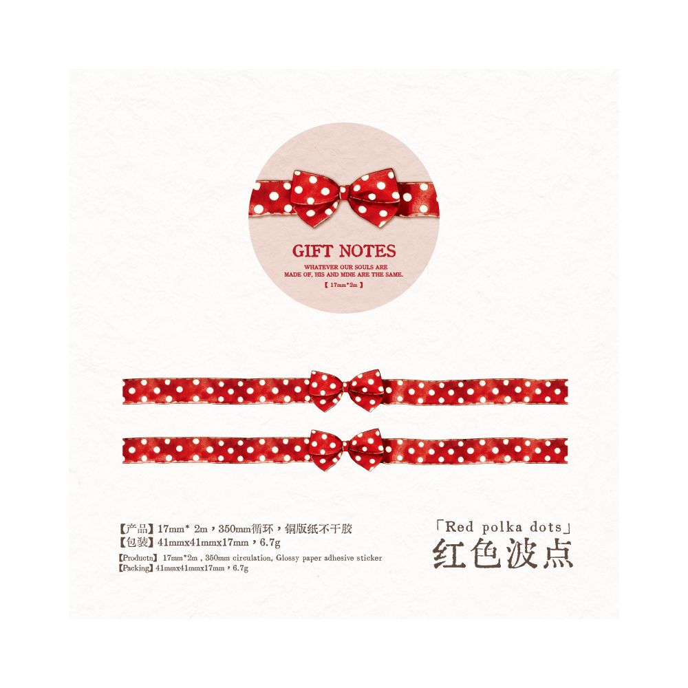 Gift diary series bow and ribbon Paper Tape 5 styles 1,7cm x 2m