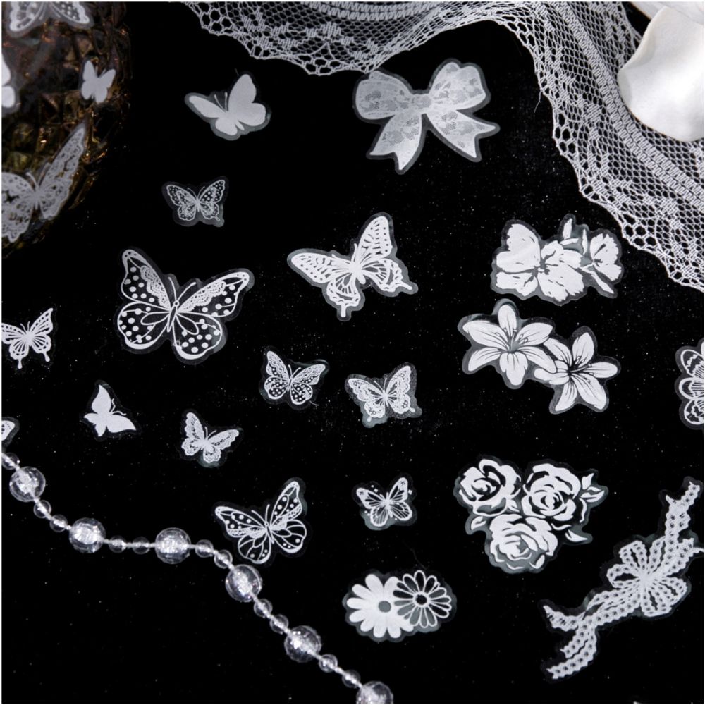 White Series Butterfly and Flower Series PET Tape 5 Designs 6cm x 2m image 3
