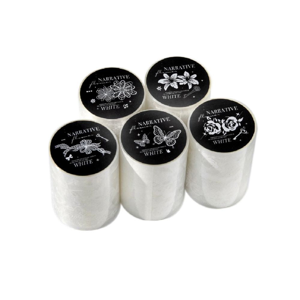 White Series Butterfly and Flower Series PET Tape 5 Designs 6cm x 2m image 4