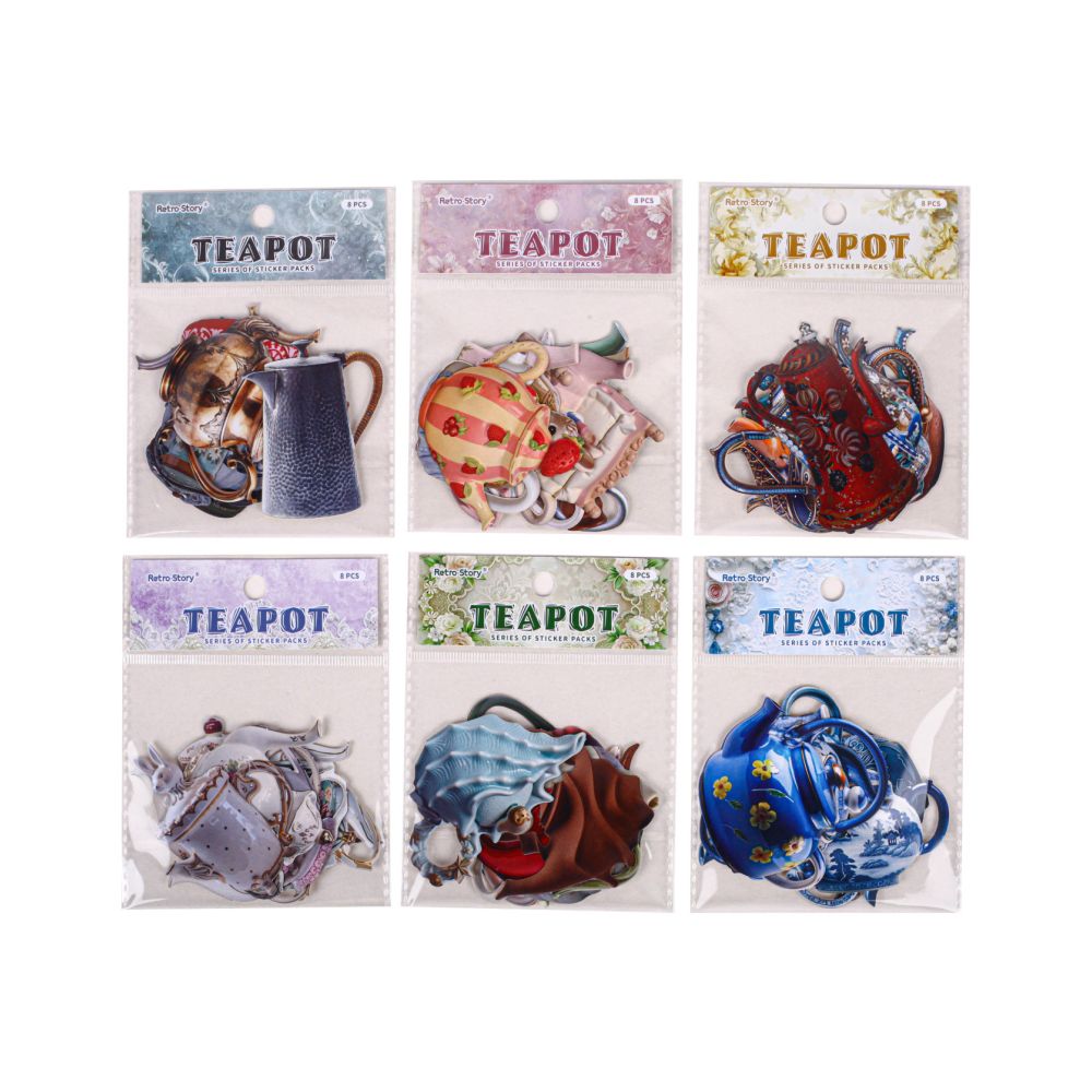 Teapot Series Paper Stickers 8 Sheets 6 Designs image 4