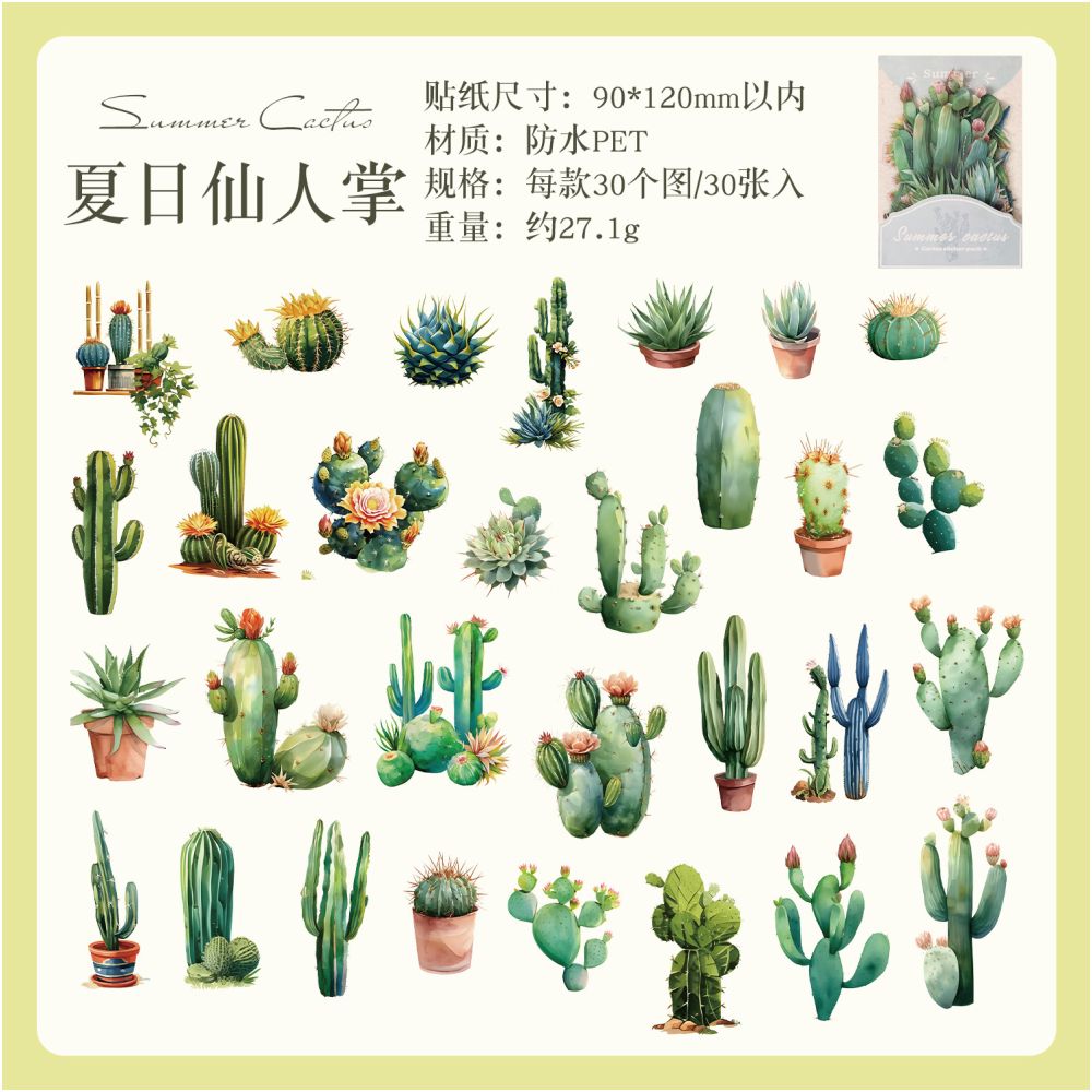 Summer Rainforest Series Plant PET Stickers 30 Sheets 6 Designs