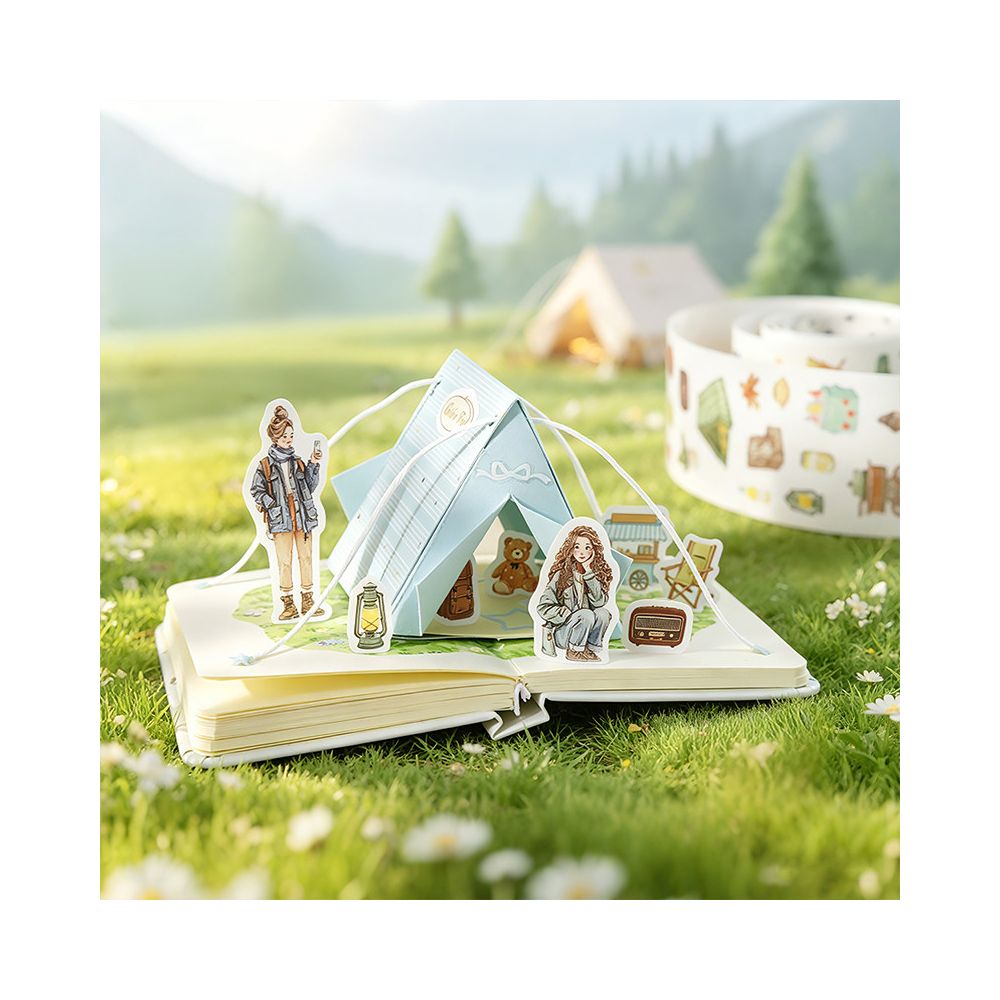 Travelogue Die cut Waste Tape Journal Stickers Town Food Picnic Camping Journal Scene Decoration DIY image 0