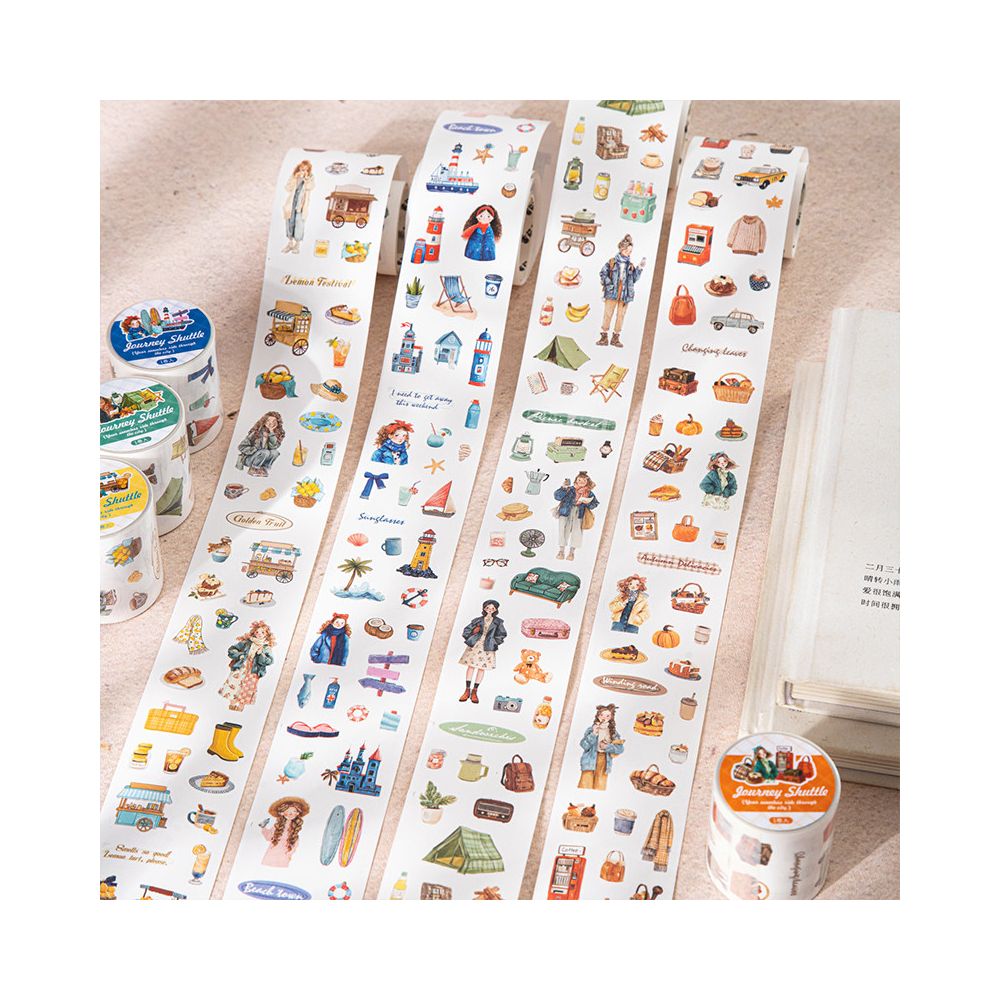 Travelogue Die cut Waste Tape Journal Stickers Town Food Picnic Camping Journal Scene Decoration DIY image 3