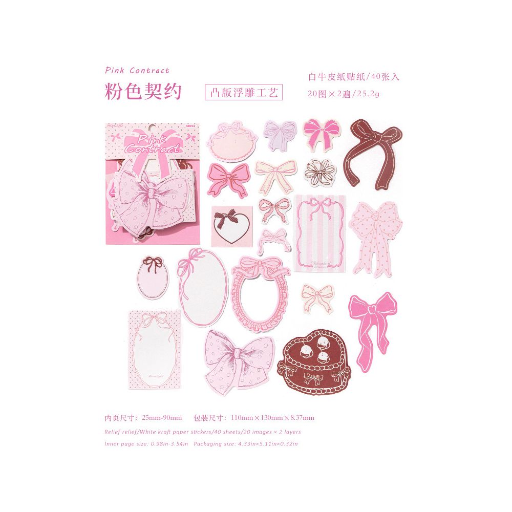 Bow Paradise Series Paper Stickers 40 psc 4 designs