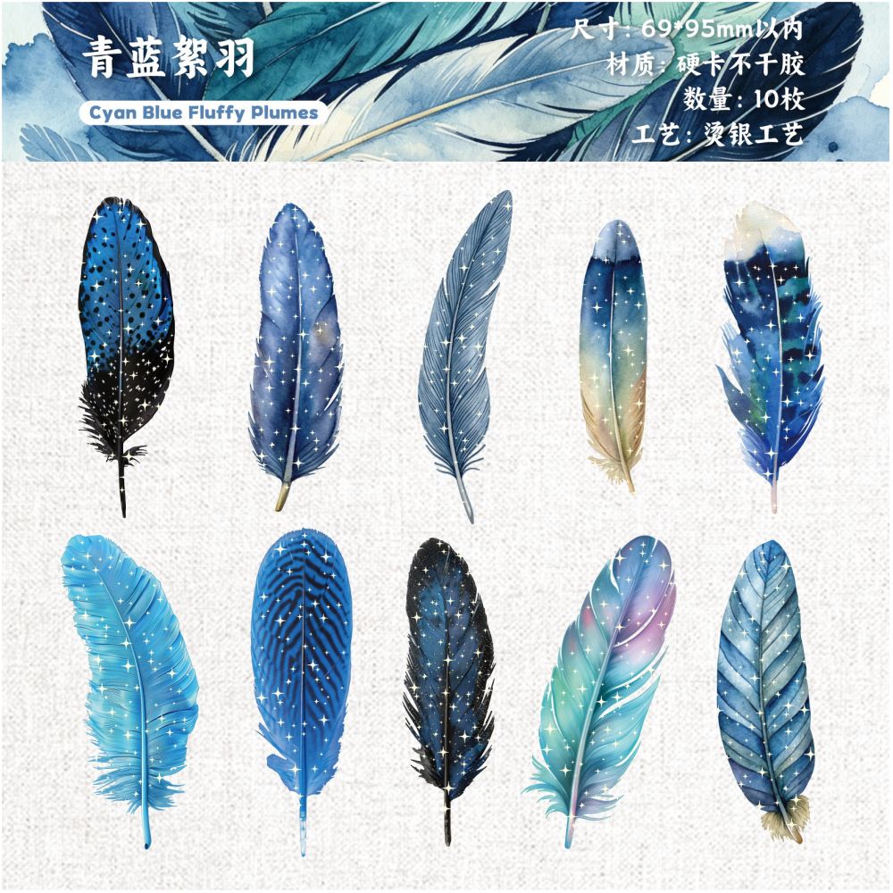 Feather Series Paper Stickers 10 psc 6 designs