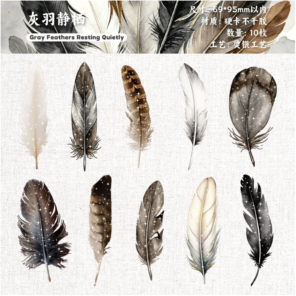 Feather Series Paper Stickers 10 psc 6 designs