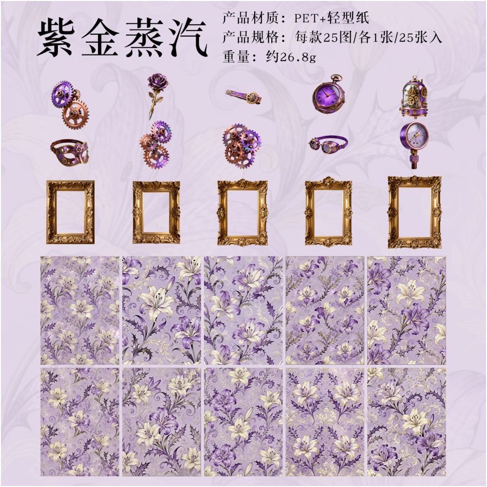 Vintage Mechanical Steam Age Series PET Stickers 25 psc 6 Styles