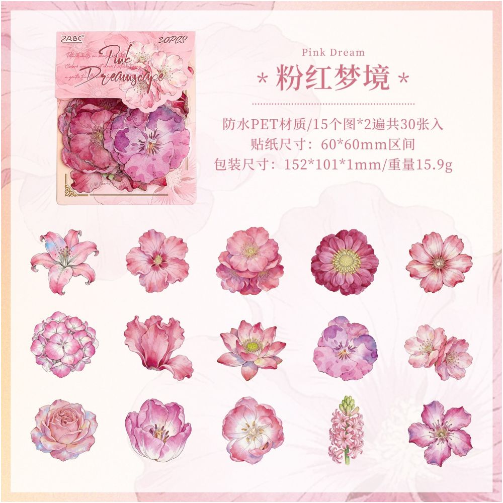 Floral Waltz Series PET Stickers 30 Psc 6 variants