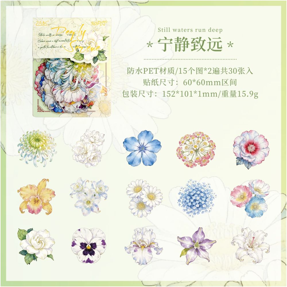 Floral Waltz Series PET Stickers 30 Psc 6 variants