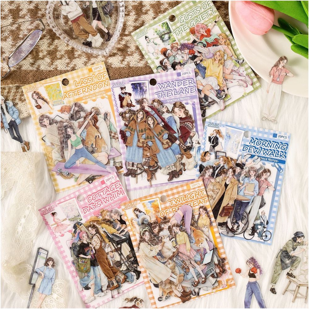 Vintage Time Character Series PET Stickers 20 psc 6 variants image 0