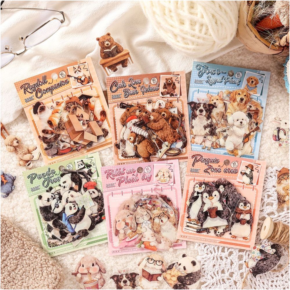Starlight Pet Animal PET Stickers 30 psc 6 designs image 0