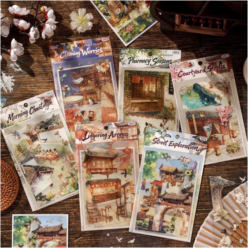 Ancient Asia Series PET Stickers 3 Sheets 12 variants image 1