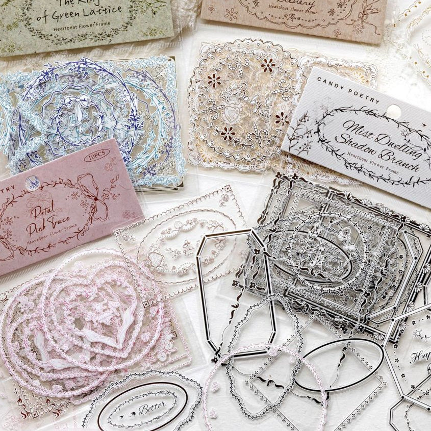 Vintage Flower Frame Series PET Stickers 10 psc 4 variants image 0