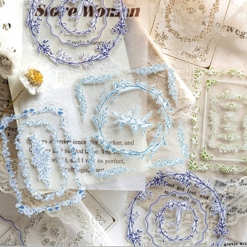 Vintage Flower Frame Series PET Stickers 10 psc 4 variants image 1