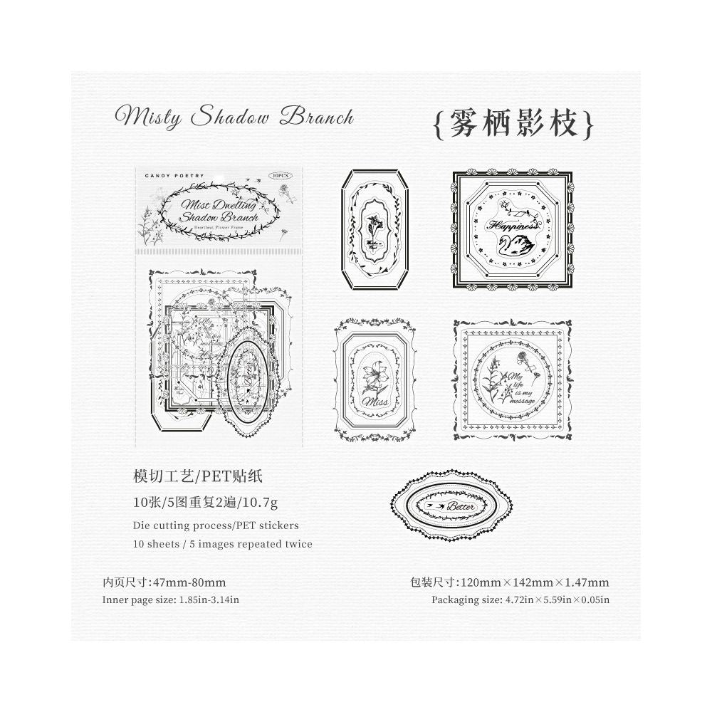 Vintage Flower Frame Series PET Stickers 10 psc 4 variants