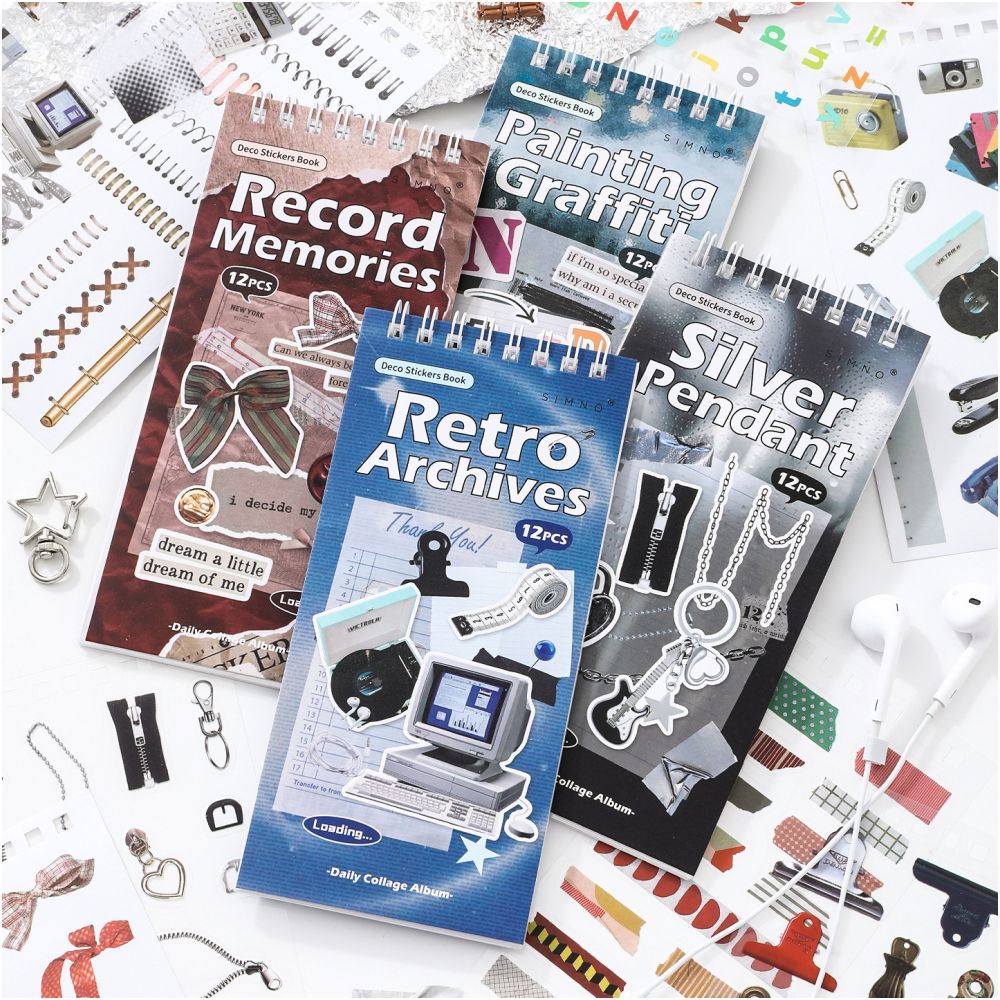 Collage Series Paper Stickers Book 12 Sheets 4 Designs image 0